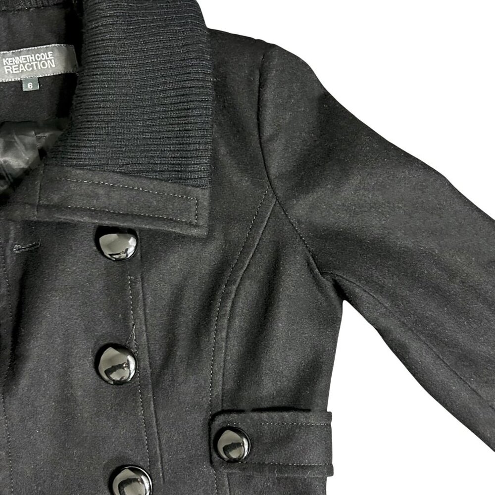Kenneth Cole Reaction Womens Black Wool Blend Double-Breasted Peacoat Size 6